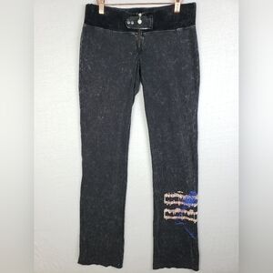 Just IV Me Y2K Track Pants Low Rise Terry Cloth Hippie Grunge Black size L